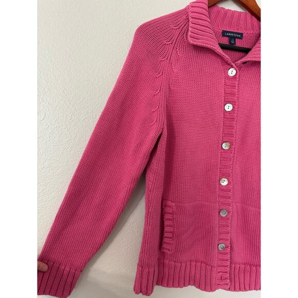 Land's End Pink Button Front Long Sleeve Knit Cardigan Sz LP (read description) - Picture 4 of 5
